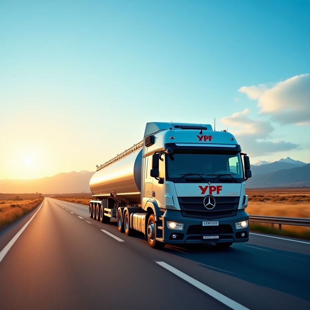 Camión cisterna de YPF en una ruta argentina