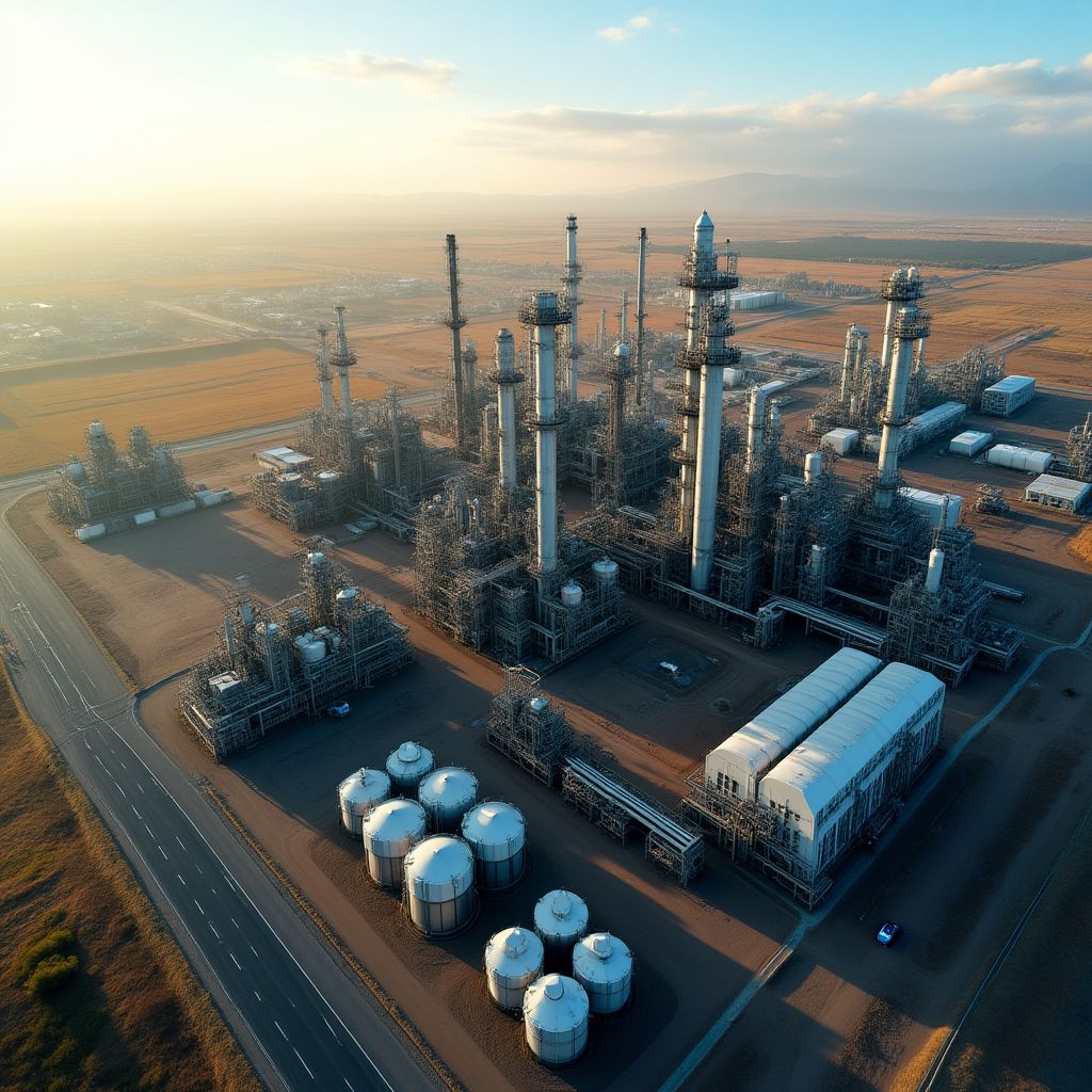Vista aérea de una refinería de YPF