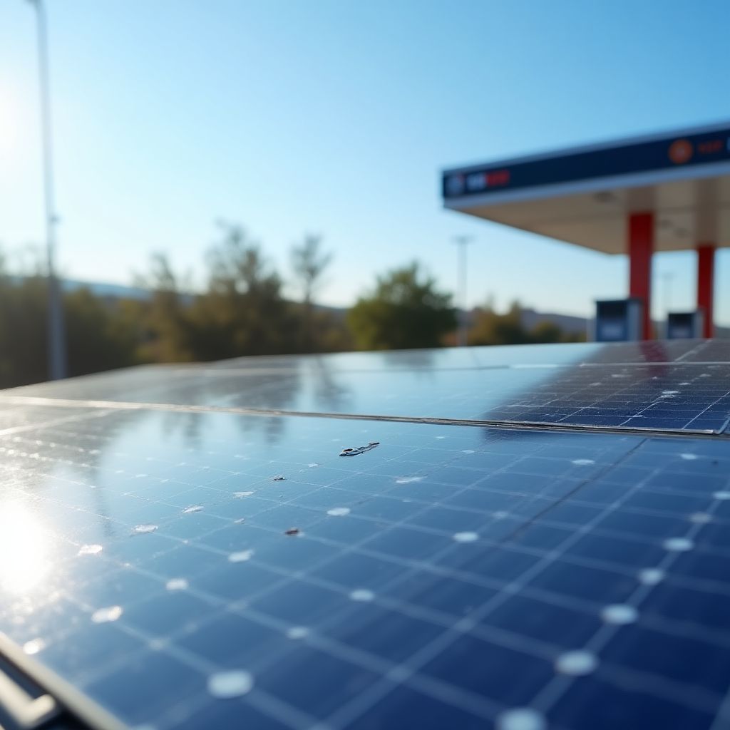 Panel solar en una estación de servicio YPF