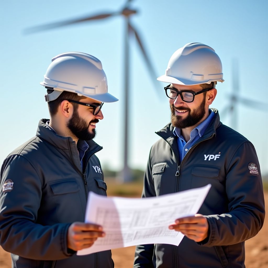 Ingenieros de YPF analizando un proyecto de energía renovable